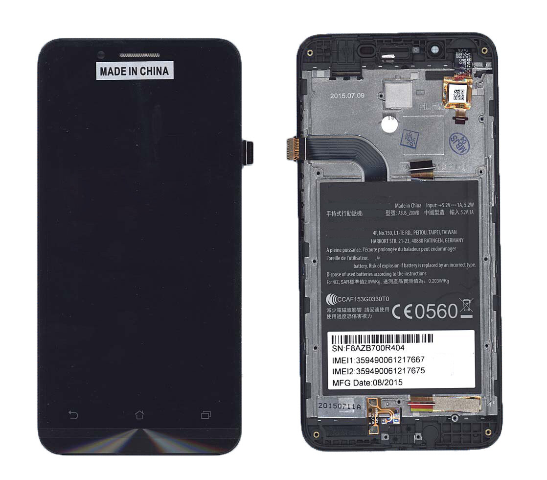 Модуль (матрица + тачскрин) для Asus ZenFone Go ZC500TG черный с рамкой