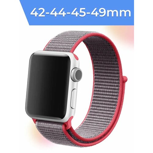 Нейлоновый ремешок для умных часов Apple Watch 42-44-45-49 mm / Тканевый сменный браслет для смарт часов Эпл Вотч 1-9, SE, Ultra серии / Розово-фиолетовый розовый, фиолетовый, размер L (запястье 160–180 мм), М (запястье 150–160 мм), XS (запястье 120–135 мм), XXL (запястье более 200 мм)
