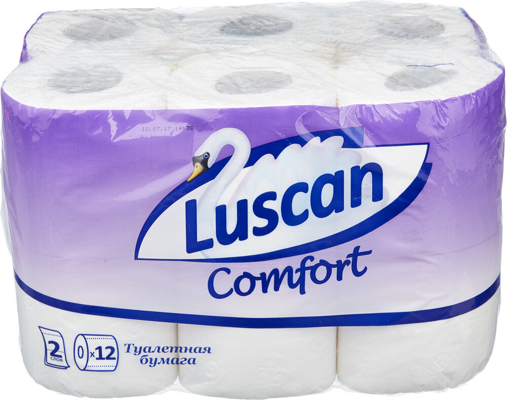 Luscan Бумага туалетная Comfort 2 слоя, 12 рулонов