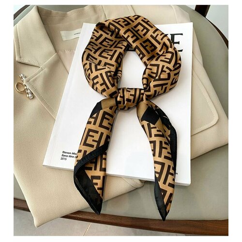 Платок , 70х70 см, коричневый, черный