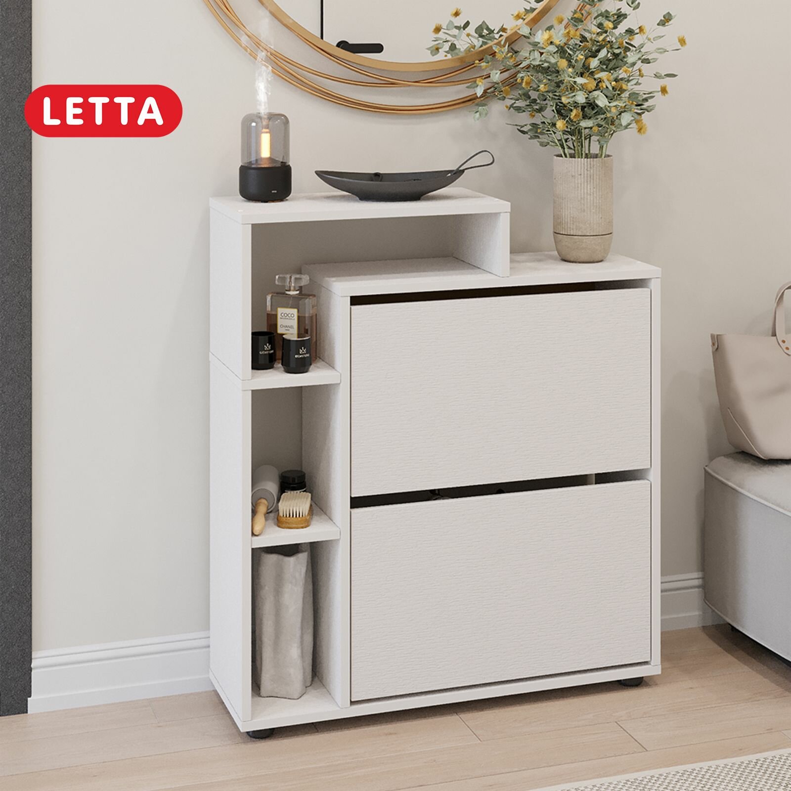 Обувница Letta "Ultra Plus", ЛДСП, белое тиснение, вертикальная, 2 отделения для обуви
