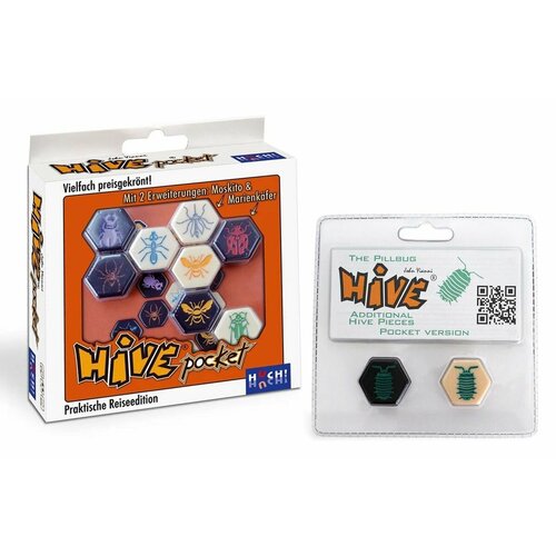 Настольная игра Hive Pocket (Улей дорожная версия) с дополнением Мокрица на иностранном языке