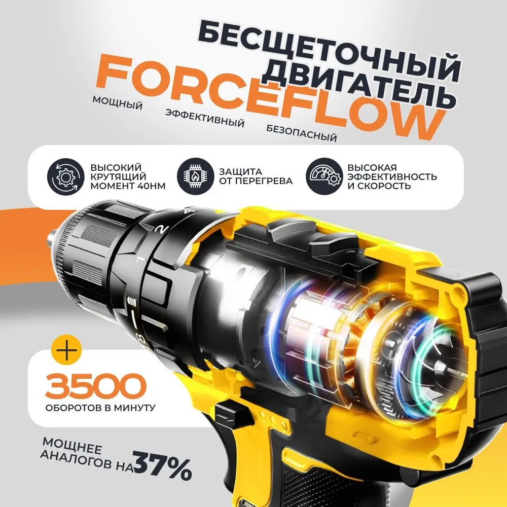 Дрель шуруповерт аккумуляторная ударная MANCRAFT, 24 В, 2 Ач, 65 Нм, 1 АКБ — фото 1