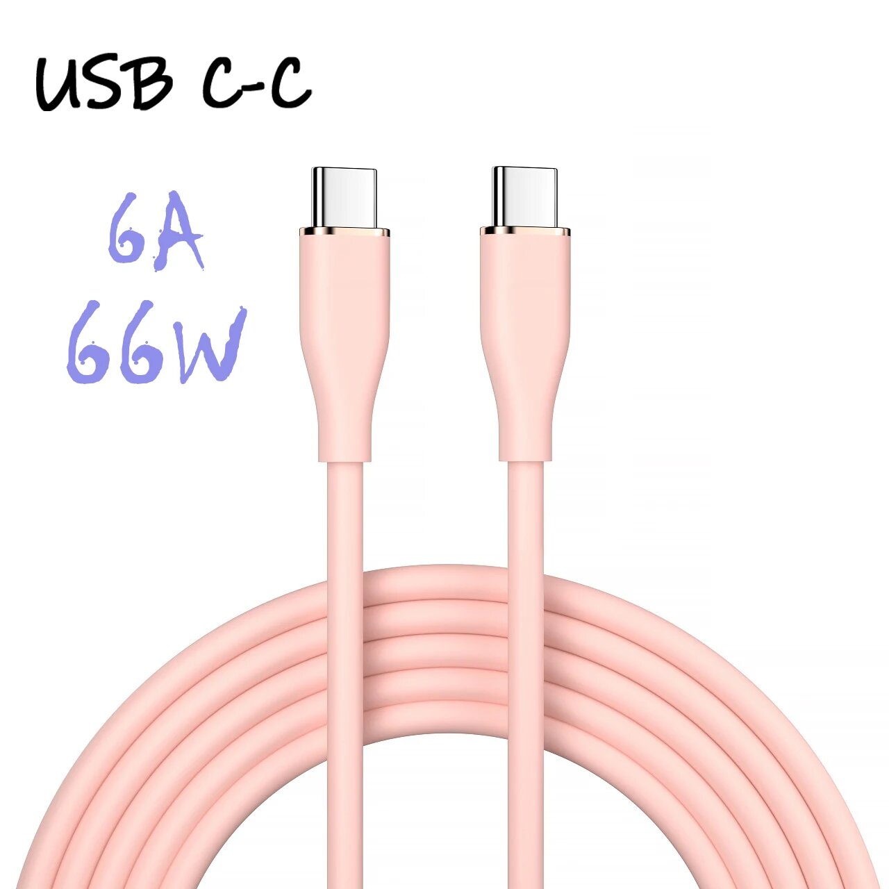 UGOURD Жидкий кремниевый кабель USB-типа C-C для быстрой зарядки 66 Вт USB-C PD 60 Вт 45 Вт 27 Вт для Huawei SCP Xiaomi iPhone 15 16 Pro Max C-C 66W-6A Pink 1 м