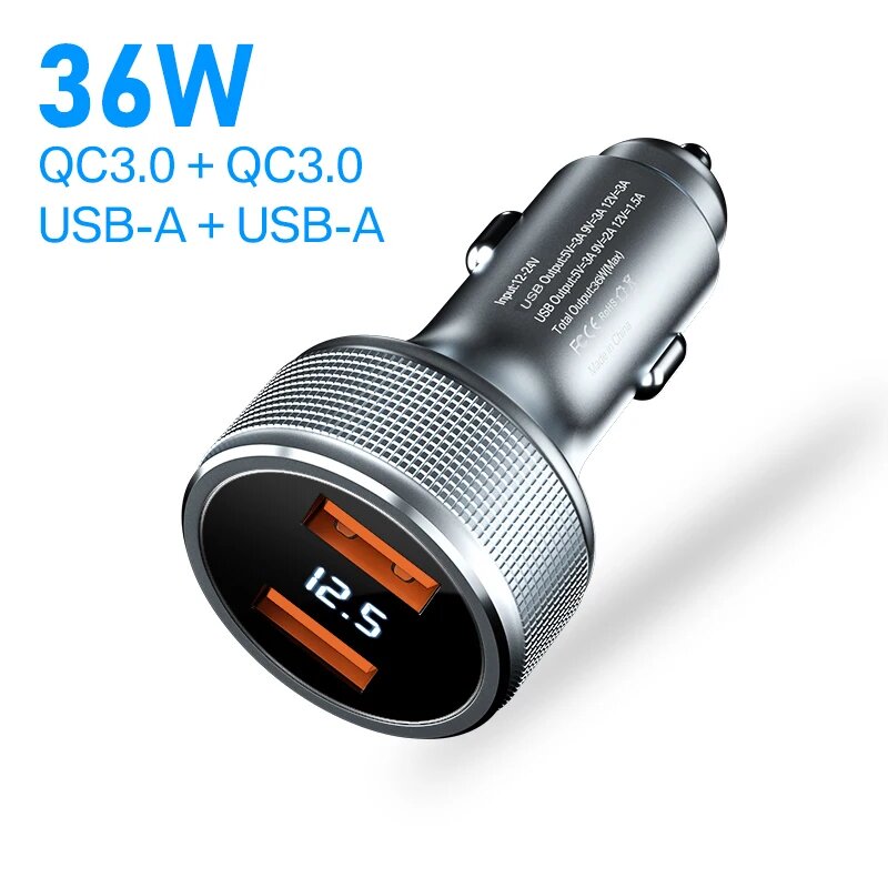 Автомобильное зарядное устройство USB 54 Вт, быстрая зарядка 3.0, тип C, QC PD3.0, адаптер зарядного устройства для мобильного телефона для iPhone Xiaomi Samsung Huawei, 36W Dual USB A