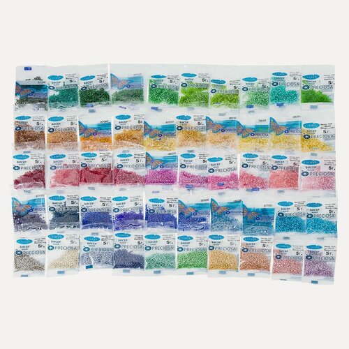 Изображение товара Бисер набор большой из 50 цветов, чешский Preciosa, Прозрачный, размер 10/0 (2,3 мм) 250 г (50 штук по 5 г)