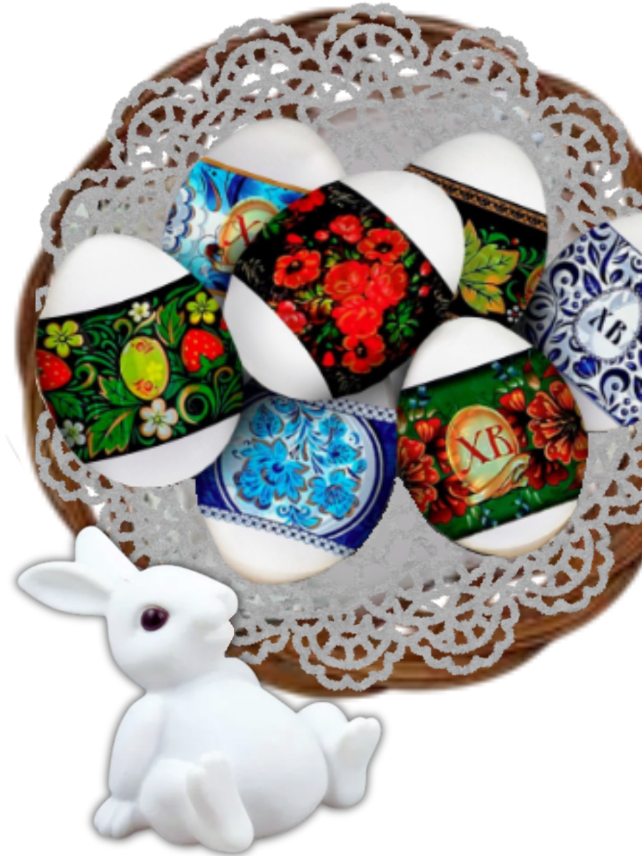 Пасхальный набор для украшения яиц Русские мотивы 9 х 16 см. На 21 яйцо
