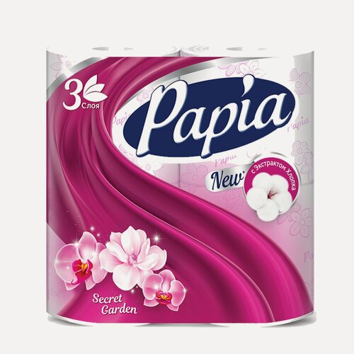 Изображение товара PAPIA Таинственный сад - туалетная бумага 3 слоя, 4 шт, нежная текстура и комфорт