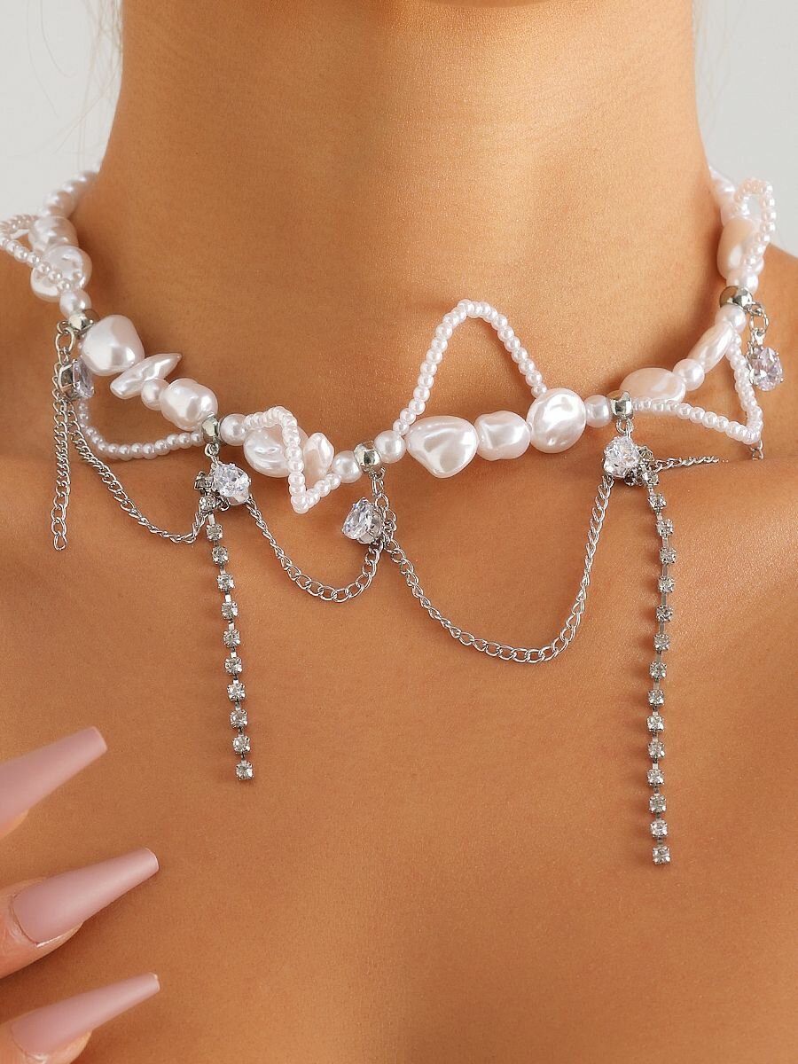 Чокер, длина 37 см, жемчужно-белый — фото 1