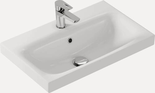Изображение товара Мебельная раковина Cersanit Модуо Тонкий (Moduo slim) 61 накладная, подвесная, фарфоровая, со встроенным сливом-переливом, белая, раковина для ванной, прямоугольная