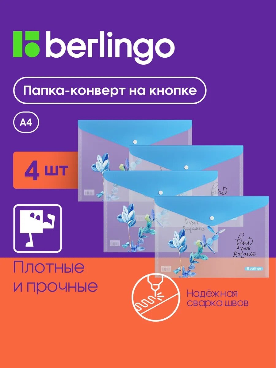 Папка-конверт на кнопке Berlingo "Eco XS" А4, 180мкм, с рисунком