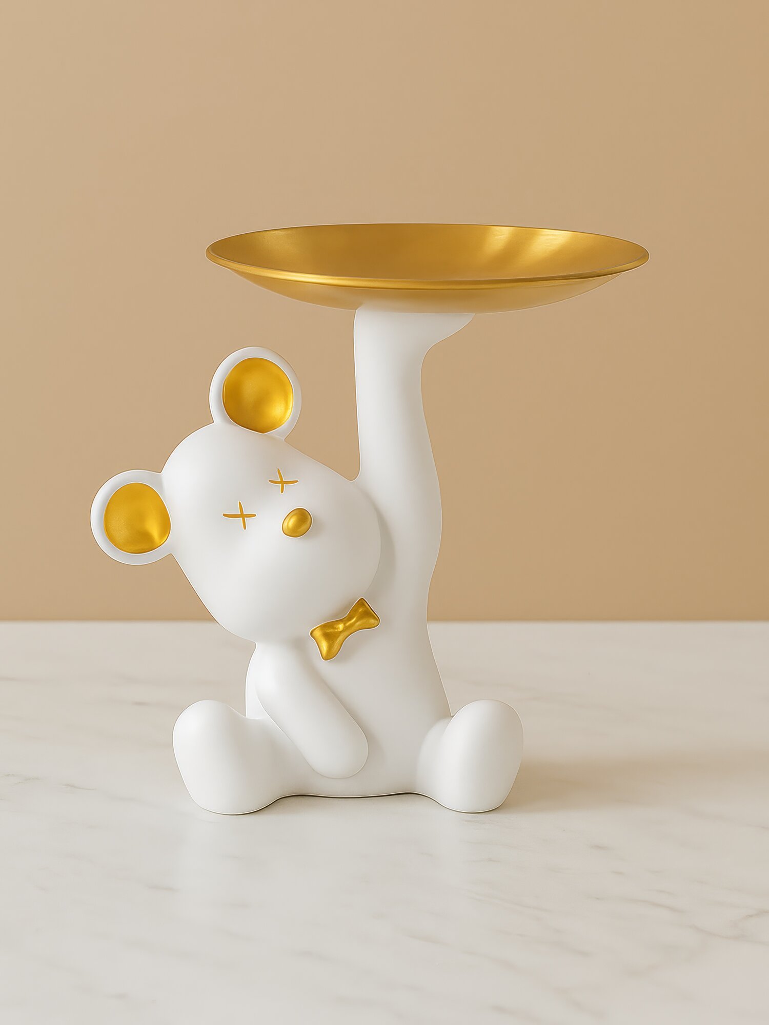 Декоративная подставка для ключей, сладостей "Мишка" 16 см высота, в белом и розовом цветах