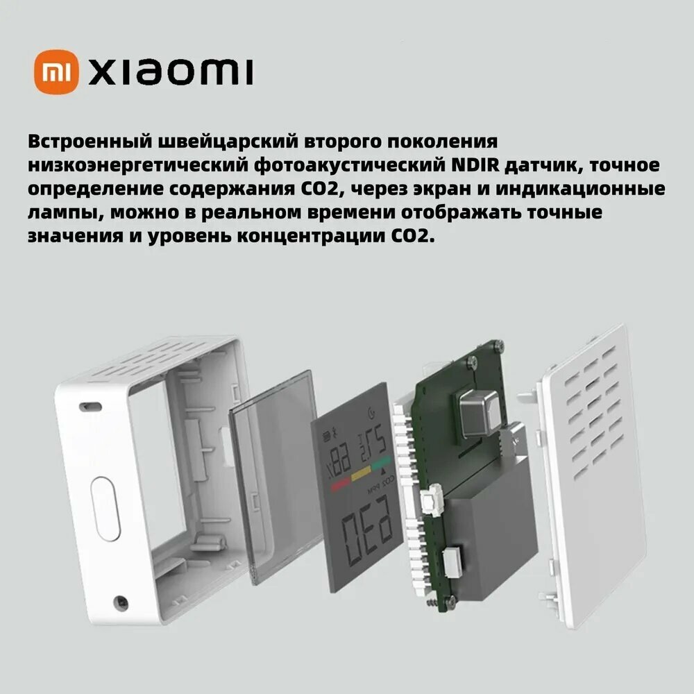 Изображение Анализатор качества воздуха Xiaomi Air Monitor Lite датчик углекислого газа СО2,4 в 1 (температура, влажность СО2, часы - летучие частицы)