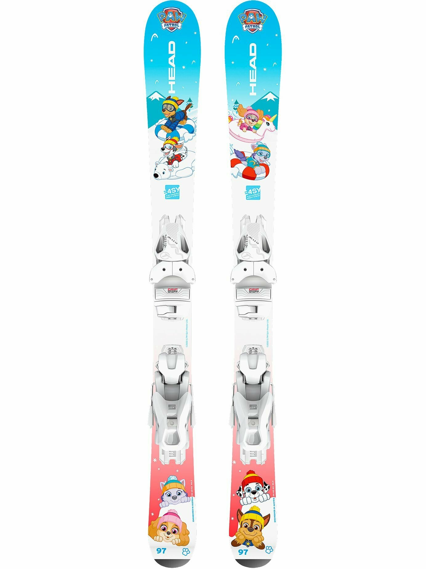 Детские горные лыжи HEAD Paw Patrol JRS + JRS 4.5 GW BR 80, с креплениями 97 см