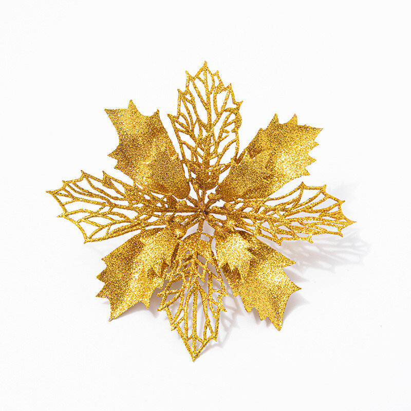 Гирлянда пластиковая цветок двойной слой блестящая красная праздничная с золотом для рождественской елки лакированная