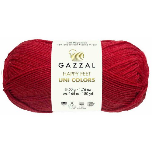 Пряжа Gazzal Happy feet Uni Colors красный (3567), 75%мериносовая шерсть/25%полиамид, 165м, 50г, 5шт