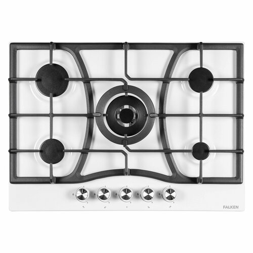 Газовая варочная панель FALKEN 70 см 5 конфорочная белая эмаль газ контроль электроподжиг 2649000₽