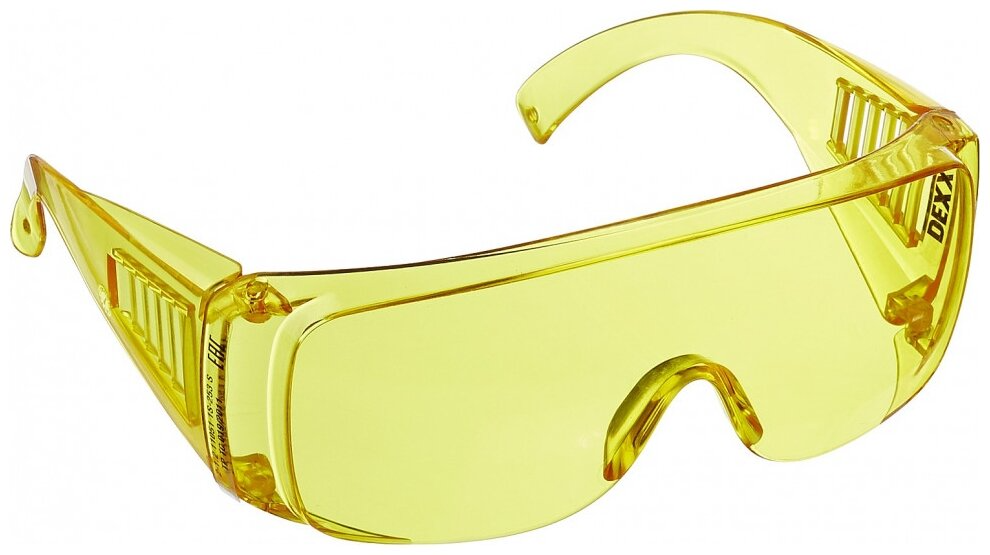 Очки защитные жёлтые широкая монолинза с дополнительной боковой защитой и вентиляцией, открытого типа DEXX