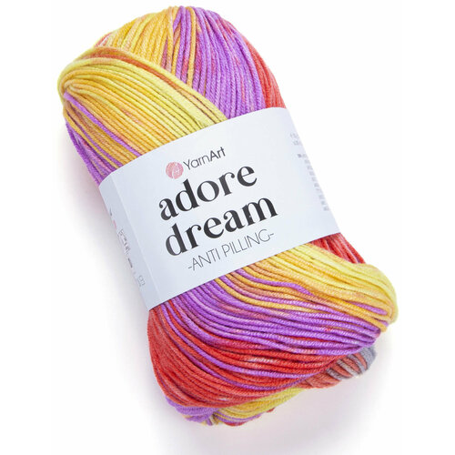 Пряжа Yarnart Adore dream серый-желтый-лимонный-цикламен-коралл (1060), 100%акрил, 280м, 100г, 1шт