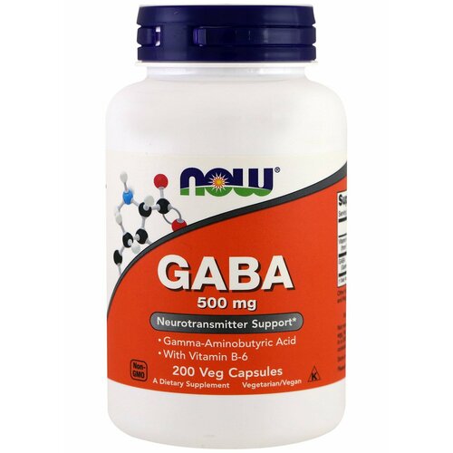 NOW GABA 500 mg + B-6 2 mg (200 капсул) аминокислота optimum system gaba нейтральный 90 шт