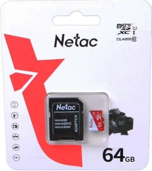 Карта памяти Netac P500 MicroSD 64 Гб, Eco Class 10 UHS-I, с адаптером NT02P500ECO-064G-R