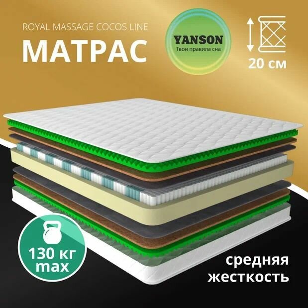 Матрас 60х120, ортопедический, пружинный, матрас на кровать, средней жесткости, двухсторонний, детский, YANSON Royal Massage Cocos Line