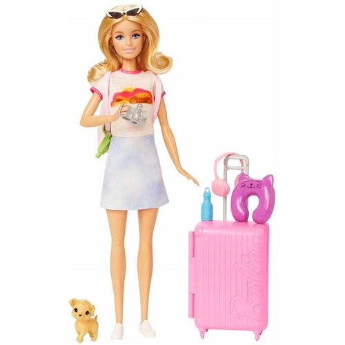 Barbie Кукла барби с аксессуарами Дорожный набор со Щенком HJY18