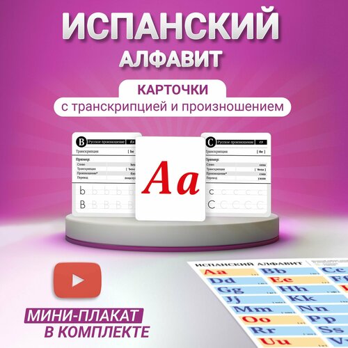Алфавит испанский язык для детей. Развивающие карточки Домана с транскрипцией и произношением, включающие обучающие прописи и буквы от 