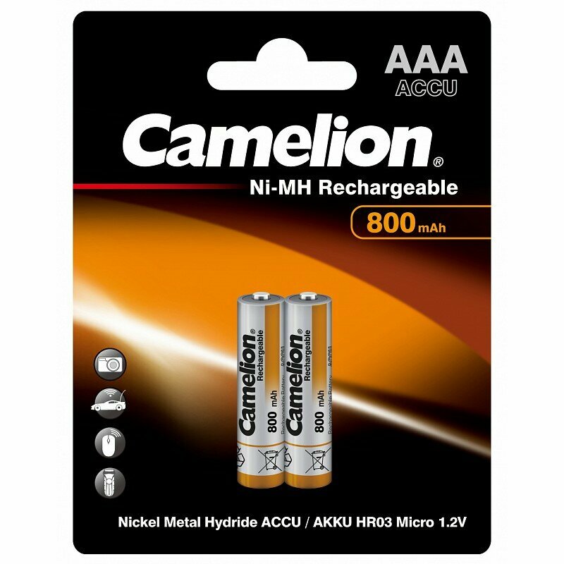 Camelion AAA- 800mAh Ni-Mh BL-2 (NH-AAA800BP2, аккумулятор,1.2В) (упак. 2 шт.), цена за 1 упак.
