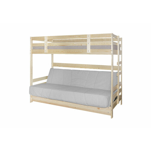 Кровать двухъярусная Боровичи-Мебель Массив 90x190 с диван-кроватью; независимый пружинный блок; серый / натуральный 96х197х170 см