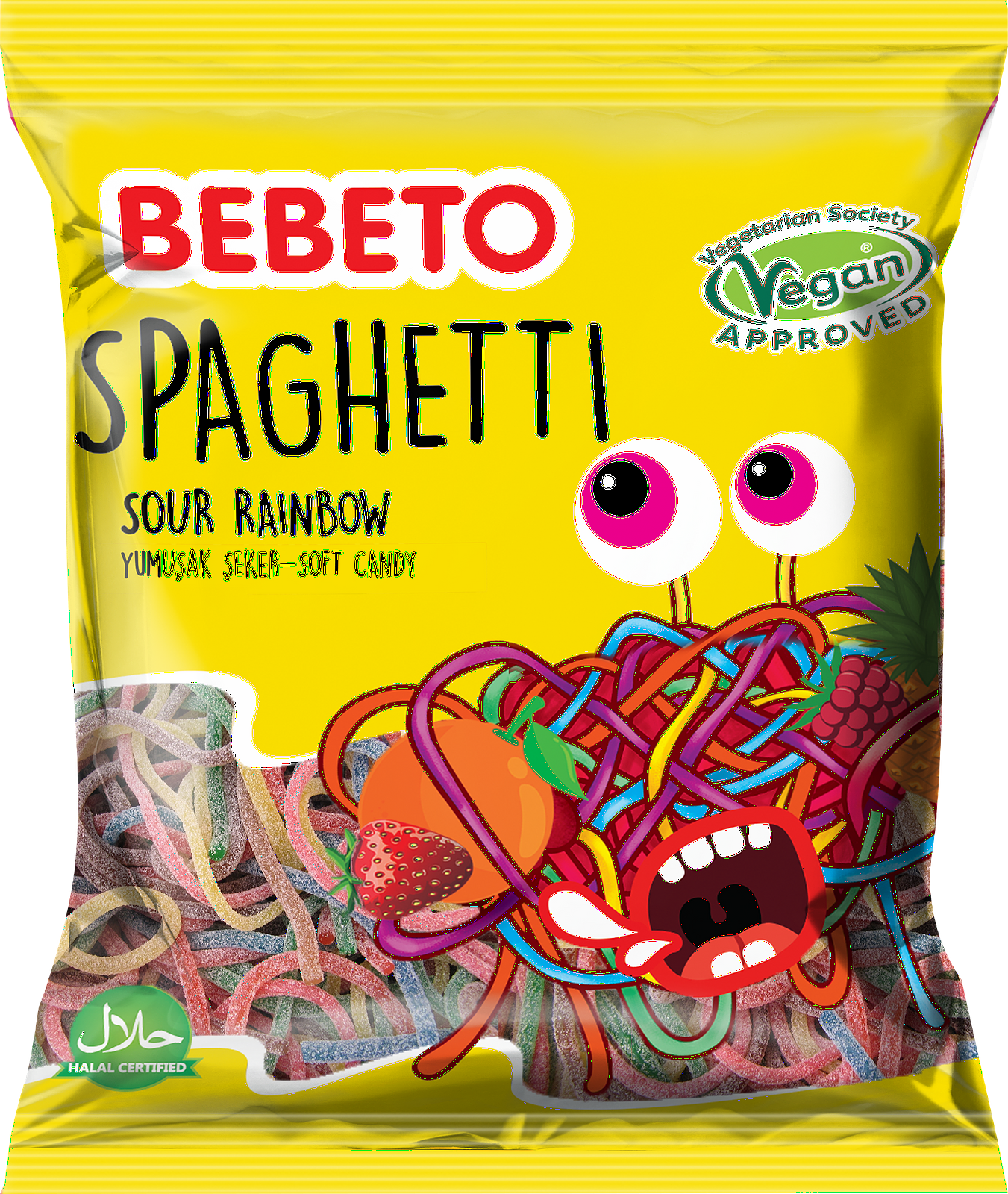 Упаковка 12 штук Мармелад жевательный Bebeto Rainbow Spaghetti (лента) 80г Турция