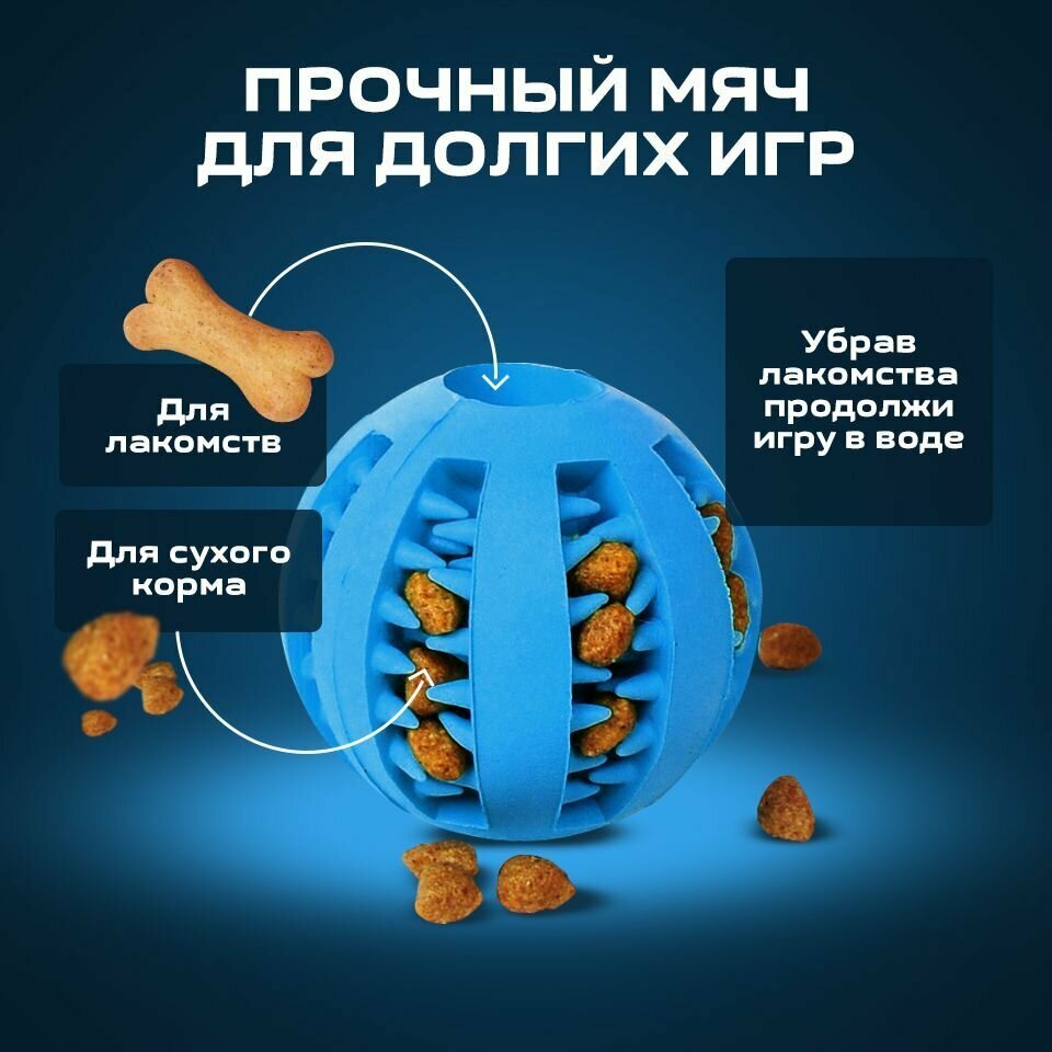 Мяч для собак синий 5 см/для чистки зубов /развивающая жевательная игрушка для мелких и средних пород - фотография № 3