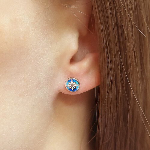 Серьги пусеты VitaCredo, серебро, 925 проба, эмаль, размер 8 мм, голубой, синий