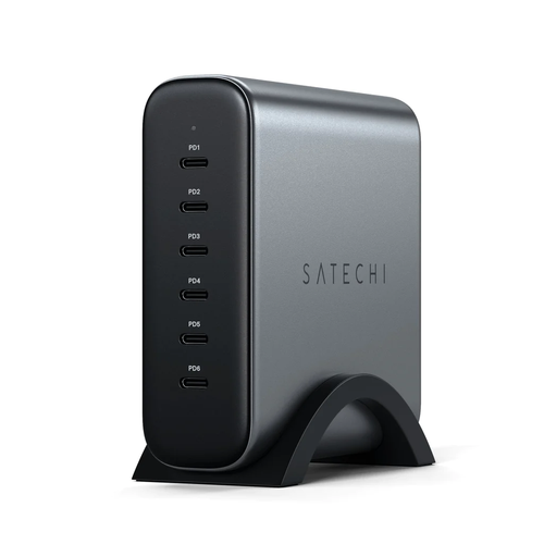 Зарядное устройство Satechi 200W USB-C 6-Port PD GaN Charger EU. Цвет: серый космос сетевое зарядное устройство acefast a65 pd20w gan usb c charger black