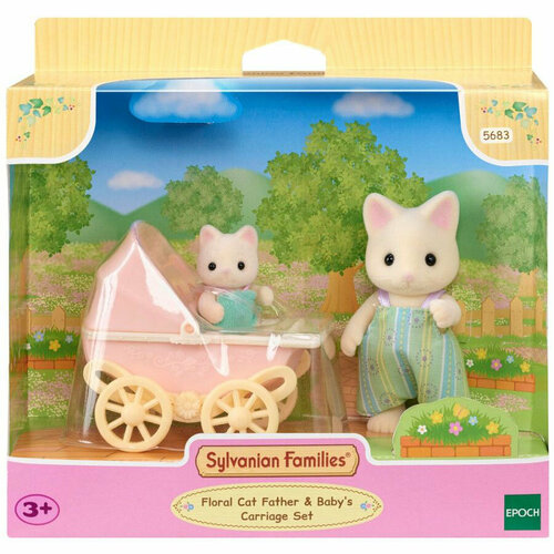 Sylvanian Families Сильваниан Фэмилис Sylvanian Families Цветочный папа-кот и малыш в коляске 5683 с 3 лет