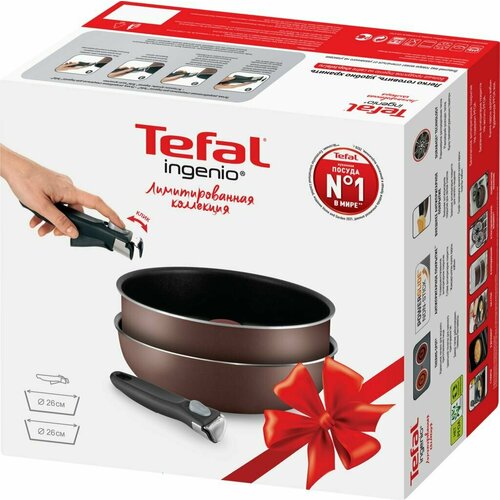 Набор посуды TEFAL Ingenio 3 предмета: сотейник 26см, сковорода-вок 26см, съемная ручка