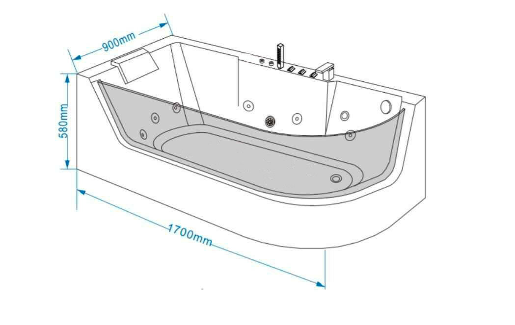 Гидромассажная ванна Grossman 170x80 GR-17000-1R правая, с гидромассажем