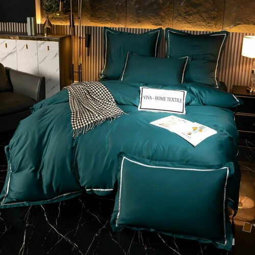 Комплект постельного белья Однотонный Сатин Премиум широкий кант, размер евростандарт