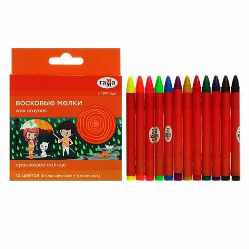 Мелки восковые 12 цветов неоновые классические круглые картонная упаковка европодвес 161220201 572₽