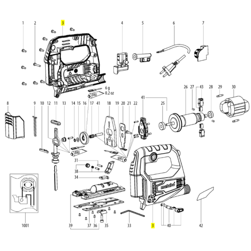 подшипник 8x22x7 для лобзика metabo steb 140 ik 21032000 Корпус лобзика пластиковый STEB 65 Quick METABO 316095100