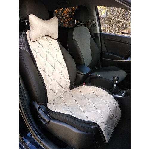 47633 Накидка универсальная на переднее сидение и подушка на подголовник из алькантары, бежевый