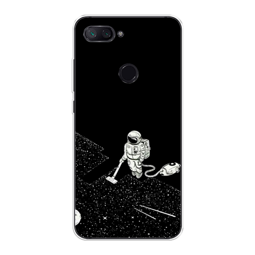 Силиконовый чехол на Xiaomi Mi 8 Lite (Youth Edition) / Сяоми Ми 8 Лайт (Юс Эдишн) Космонавт с пылесосом