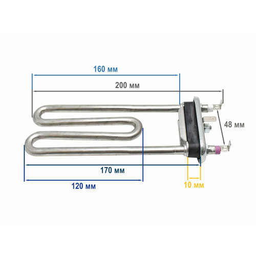 ТЭН для стиральной машины LG 1900W, L180мм, зам. 5301ER1001Q, 3406200, 275765, 3406117 тэн для стиральной машины samsung 1900w 180 мм kawai