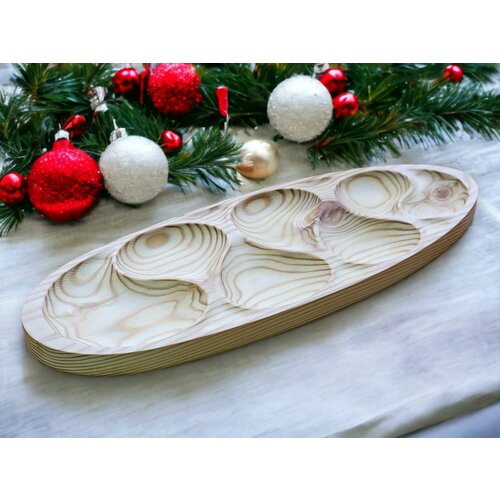 Менажница для закусок из массива лиственницы / Тарелка для закусок (35х13 см)