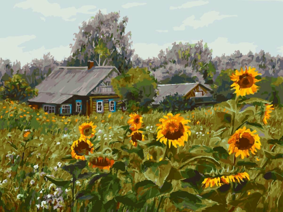 Картина по номерам на холсте и подрамнике Белоснежка: Лето в деревне, 30х40 см