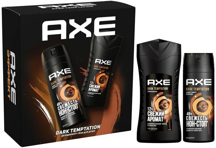 Подарочный набор Axe Dark temptation Темный шоколад Гель для душа 250мл + Дезодорант-аэрозоль 150мл