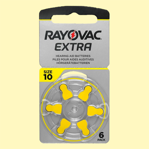 Rayovac 10 Жёлтый (ZA10) Extra | 1, 45 вольт Воздушно-цинковые Батарейки для слуховых аппаратов - 6шт.