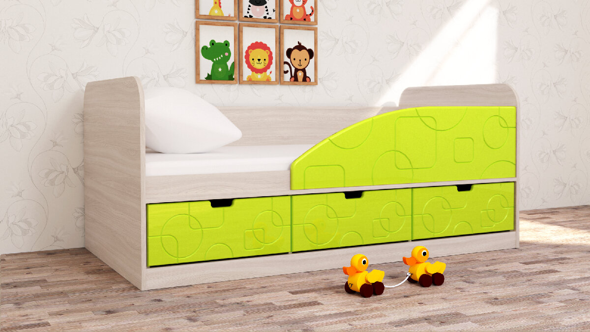 фото Кровать Бриз 4 80x160 Квадрат Ясень светлый/Лайм правая