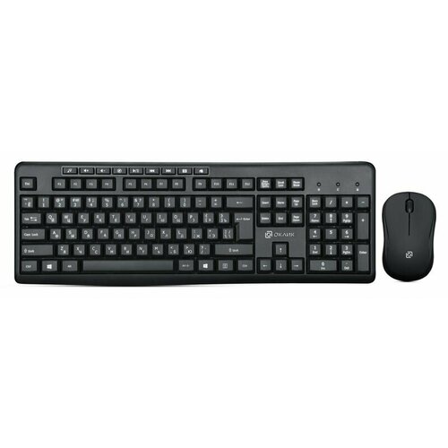 клавиатура мышь oklick 225m беспроводная usb черный 1454537 Комплект (клавиатура+мышь) Oklick 225M, USB, беспроводной, черный 1454537