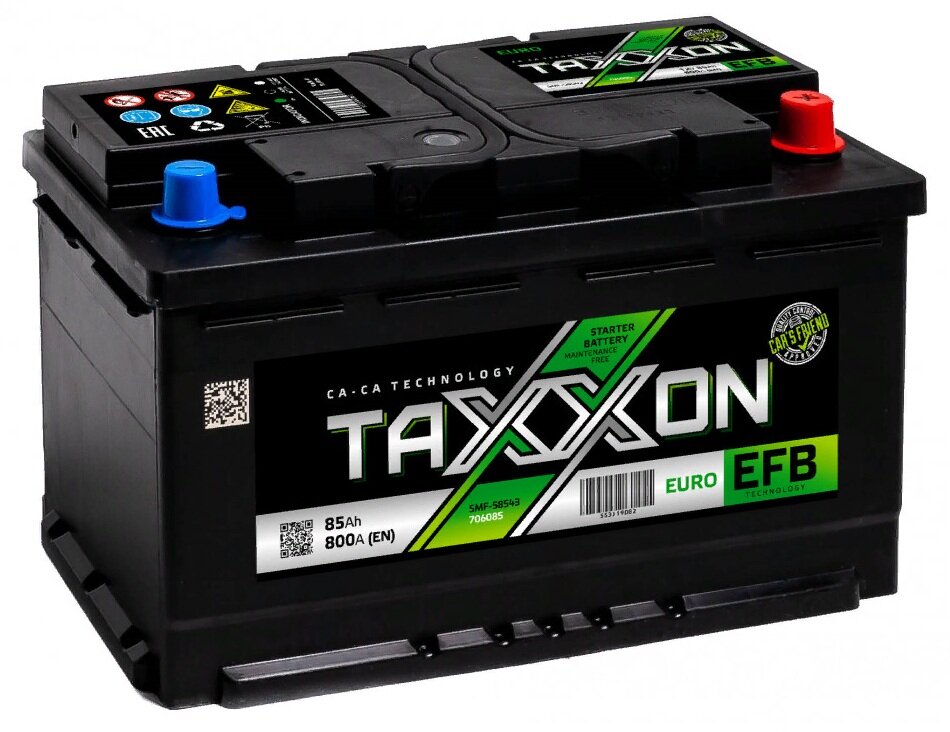 Аккумулятор автомобильный Taxxon EFB 85 А/ч 800 А обр. пол. Евро авто (315x175x190) 706085